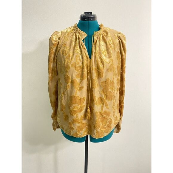 Chic Gold Floral Women's Blouse - Picture 1 of 7